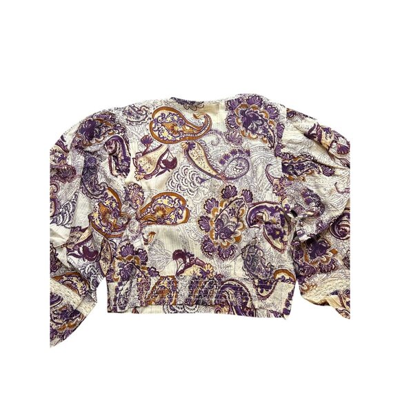 Band of the Free Blouse Women’s L Cream Purple Paisley Boho Top Festival-Ready - Picture 11 of 12